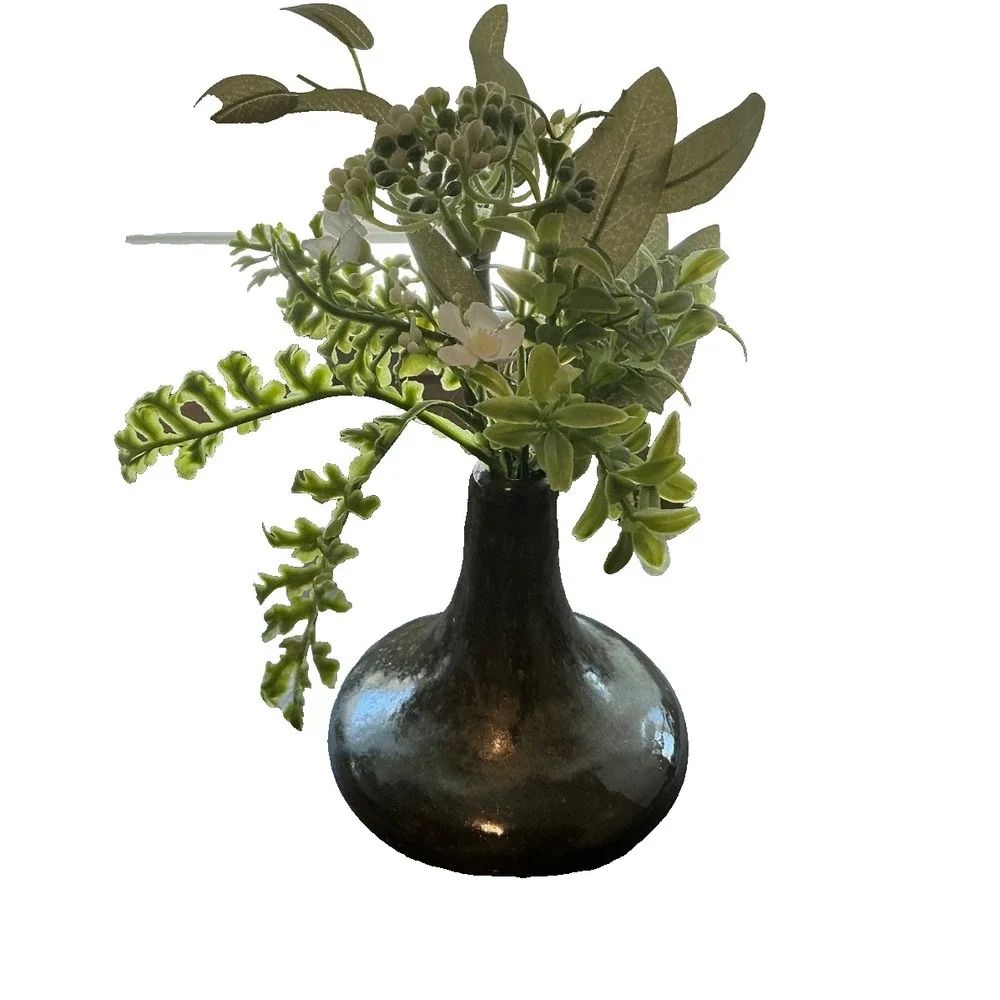 Studio Pottery High Gloss Glazed Bulb Bud Vase Moss Green Signed 5.5